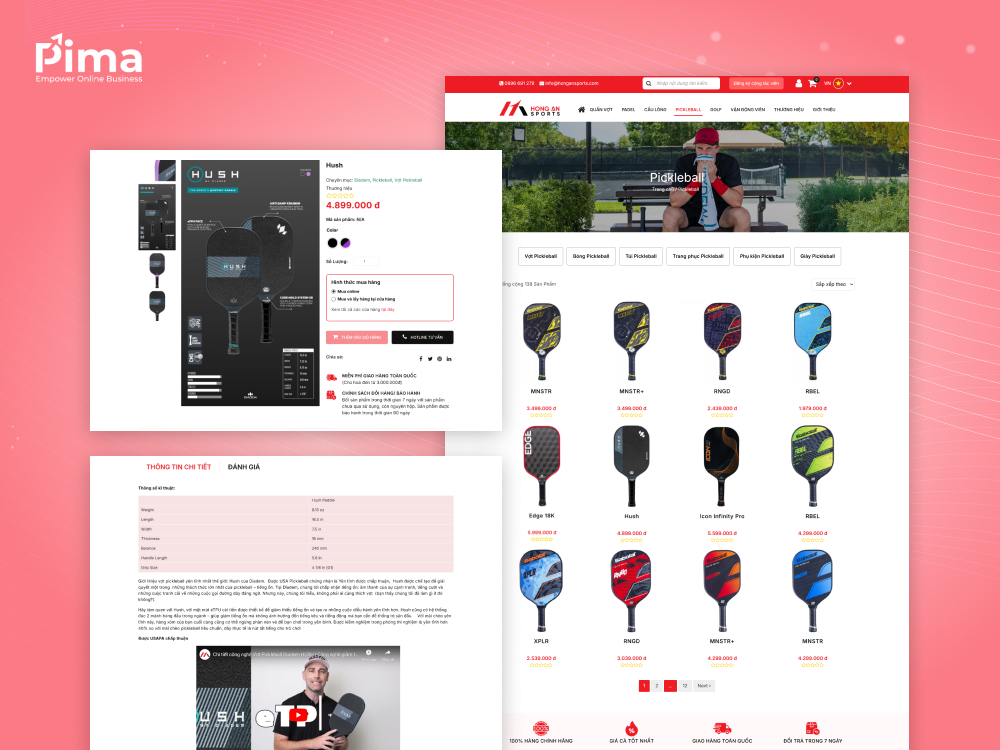 Giao diện trang sản phẩm vợt Pickleball hiển thị trực quan và tinh tế Giao diện trang sản phẩm vợt Pickleball hiển thị trực quan và tinh tế