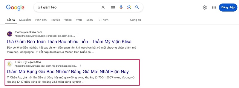 Từ khóa SEO thẩm mỹ viện KASA