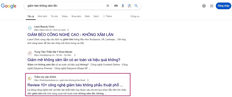 Từ khóa SEO thẩm mỹ viện KASA