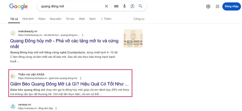 Từ khóa SEO thẩm mỹ viện KASA