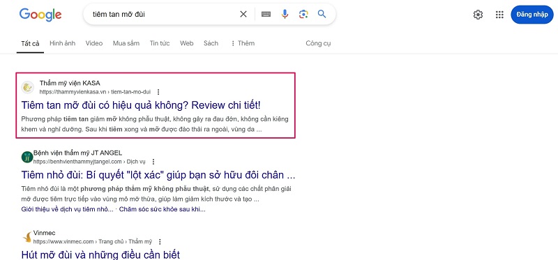 Từ khóa SEO thẩm mỹ viện KASA