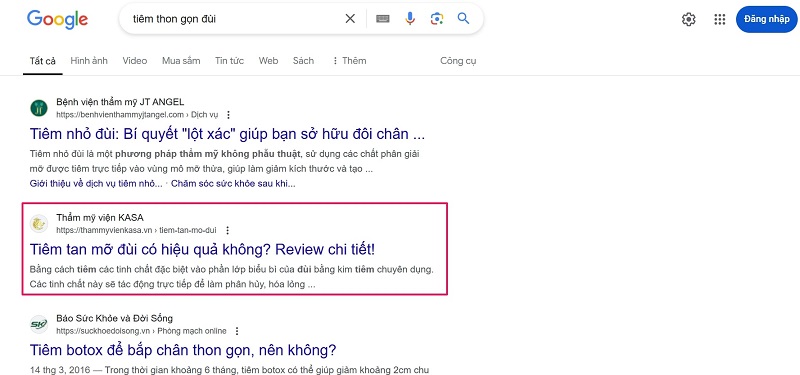 Từ khóa SEO thẩm mỹ viện KASA