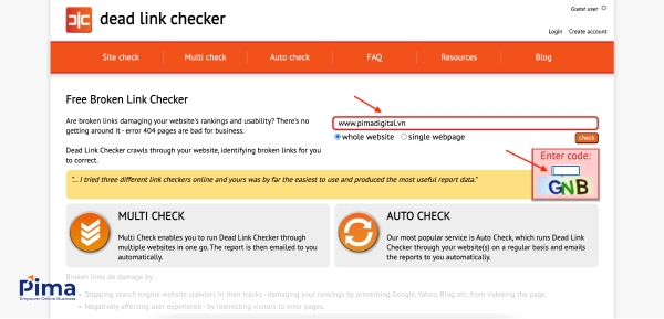 Giao diện truy cập công cụ kiểm tra liên kết Dead Link Checker