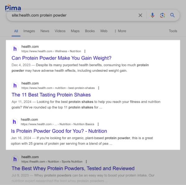 Sử dụng thuật toán tìm kiếm “site:[domain]” để kiểm tra trùng lặp từ khoá