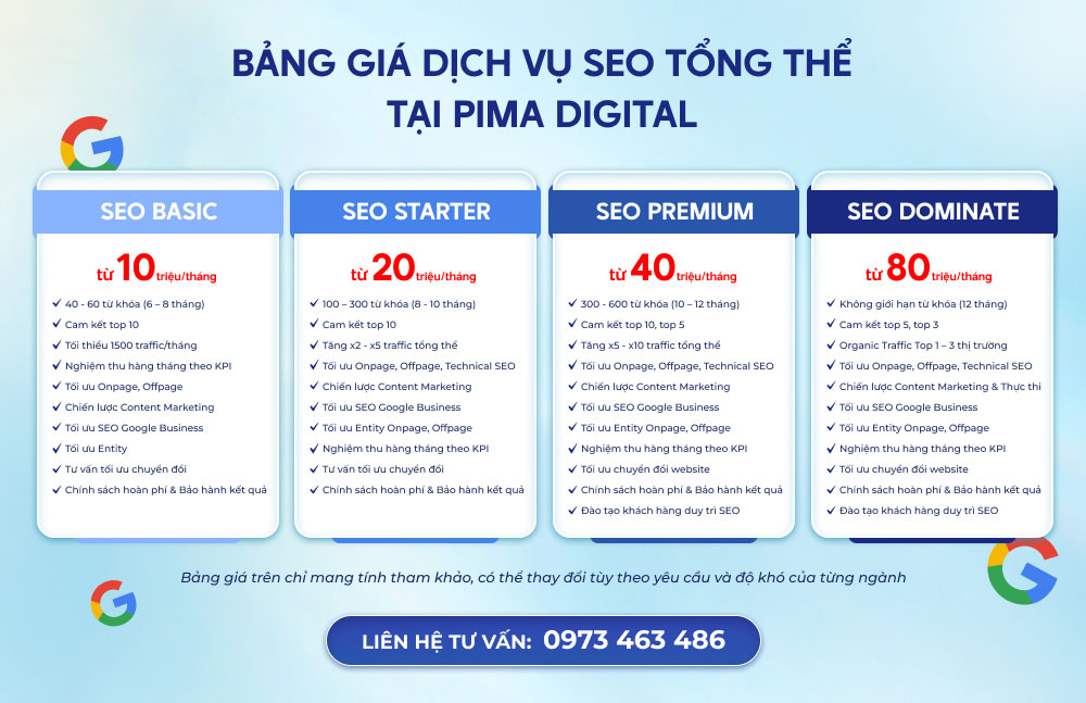 Báo giá dịch vụ SEO tổng thể tại Pima Digital