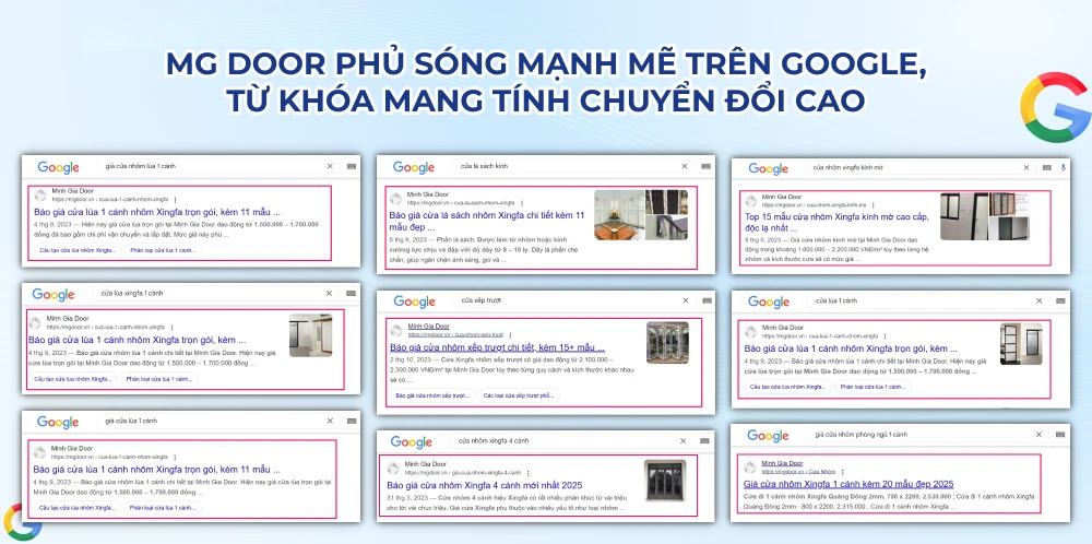 Website ngành sản xuất cửa nhôm on top Google với những từ khóa then chốt