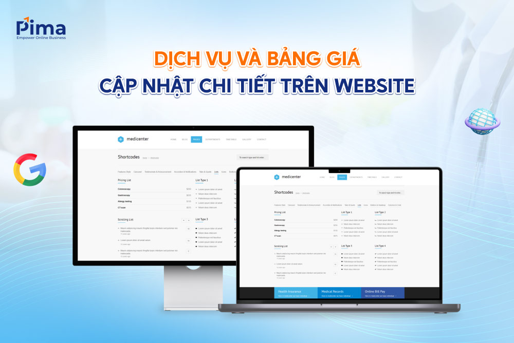 Thông tin bảng giá và dịch vụ được cập nhật rõ ràng trên website bệnh viện