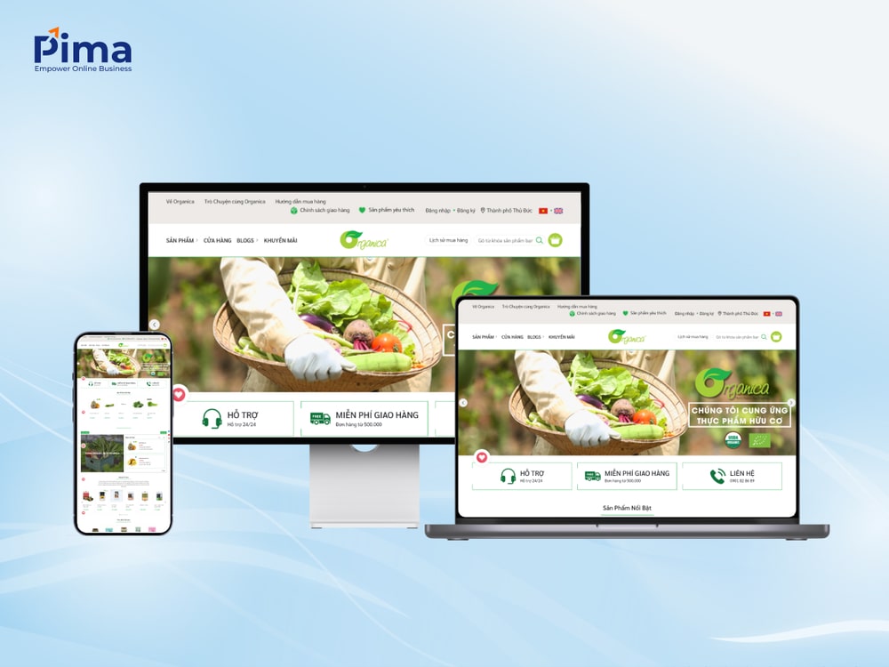 Mẫu thiết kế website bán rau củ mang màu xanh tươi mát