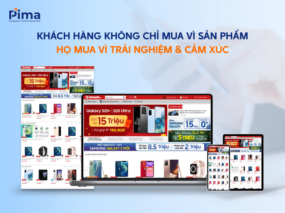 Giao diện website bán điện thoại được thiết kế với những gam màu nổi trội