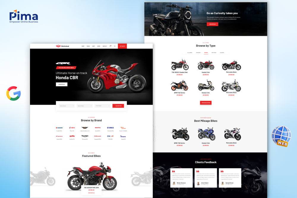 Thiết kế website xe máy với hình ảnh hiển thị chi tiết, rõ ràng