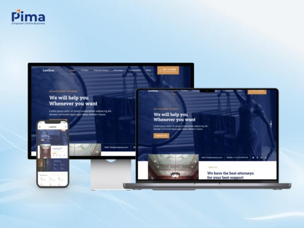 Mẫu website công ty luật thiên về tone xanh đen thể hiện sự bình ổn, cân bằng