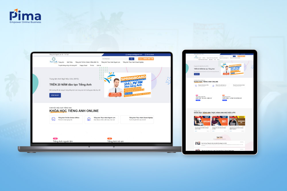 Trang web trung tâm ngoại ngữ được sắp xếp theo bố cục chỉn chu