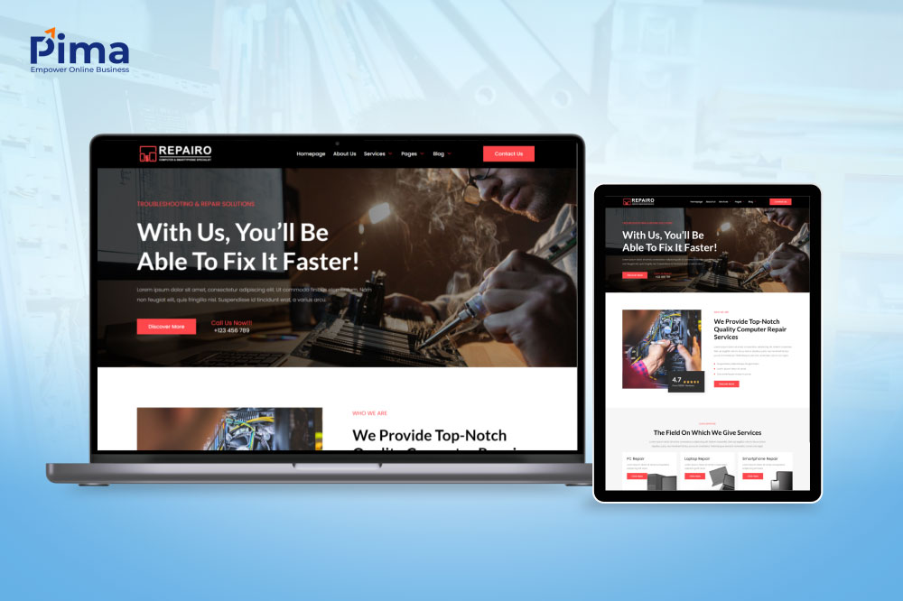 Mẫu website sửa chữa máy tính hiện đại và cao cấp
