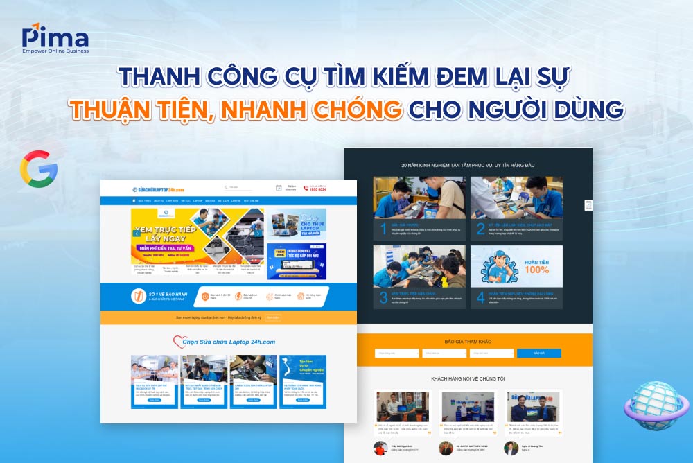 Thiết kế website sửa chữa laptop không thể thiếu thanh tìm kiếm