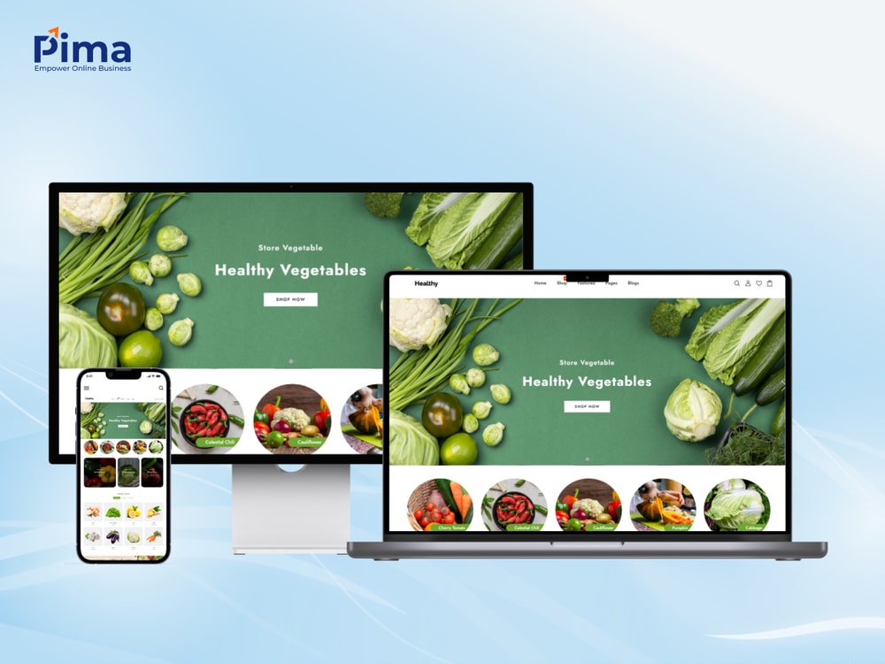 Mẫu thiết kế website bán rau củ mang màu xanh tươi mát