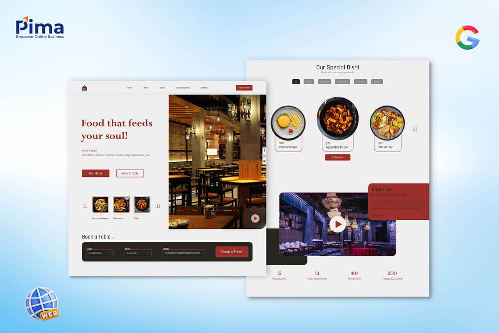 Không gian nhà hàng được phô bày trực quan trên website