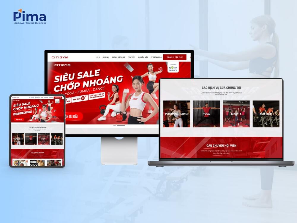 Mẫu website phòng gym với tone màu đỏ phổ biến Mẫu website phòng gym với tone màu đỏ phổ biến