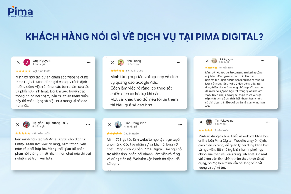 Cảm nhận khách hàng khi dùng dịch vụ tại Pima Digital Cảm nhận khách hàng khi dùng dịch vụ tại Pima Digital