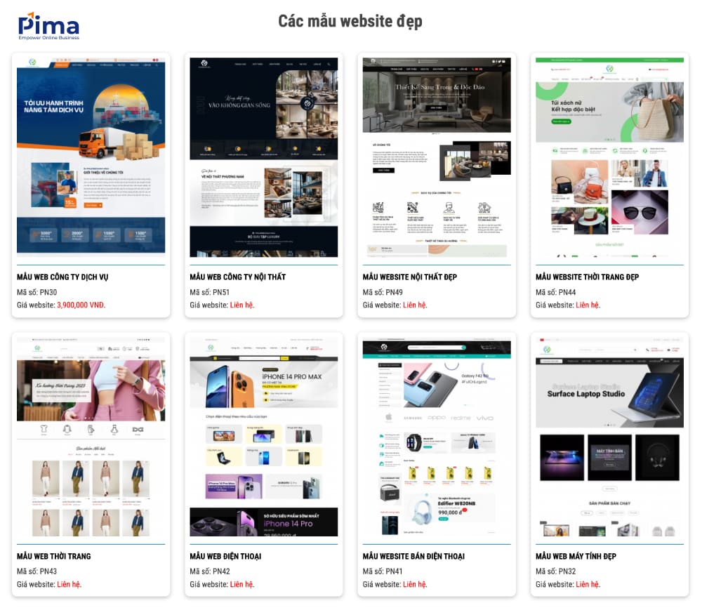 Kho giao diện website của Phương Nam Vina