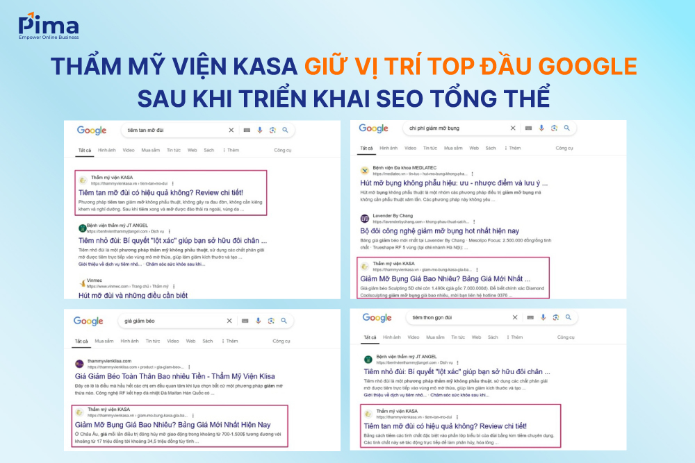 Từ khóa của thẩm mỹ viện KASA liên tục giữ vững vị trí top đầu Google